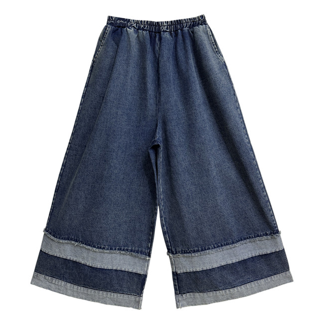 Retro distressed patchwork high-waisted slim-fit design casual and unique denim pants  DLZNZ0505