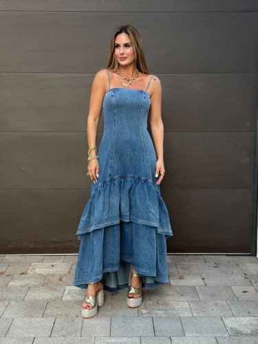 Braided ruffled denim A-line denim dress  DLZD202605