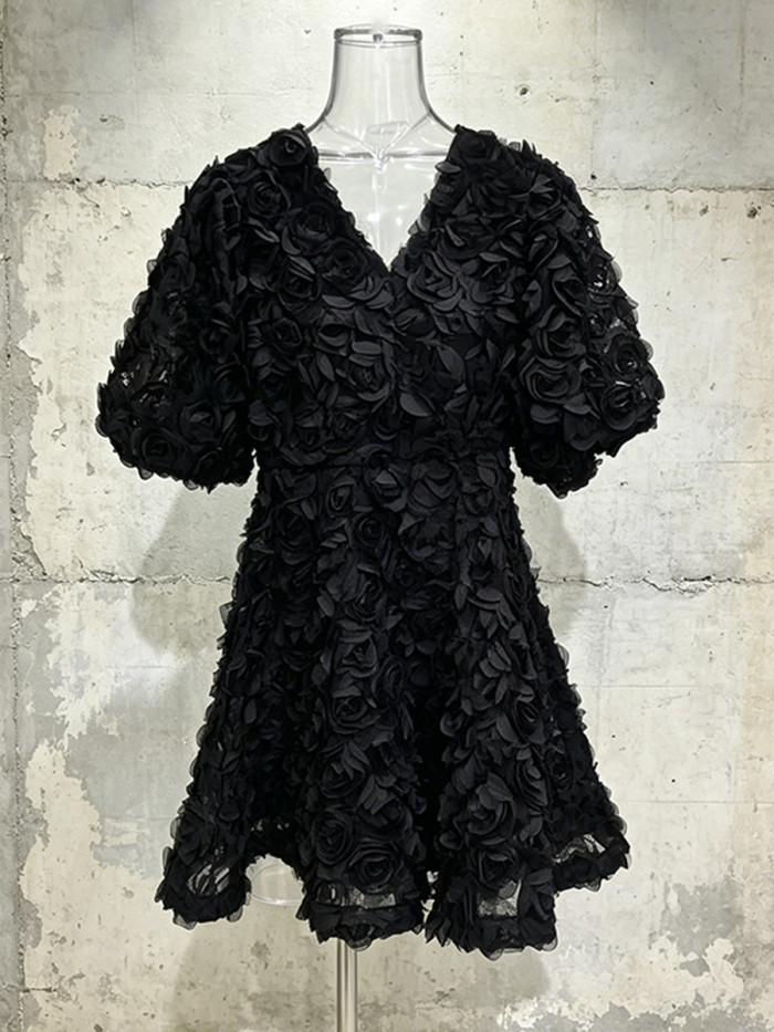 New V-neck bubble mid-length A-line short skirt  DLZLYQ05