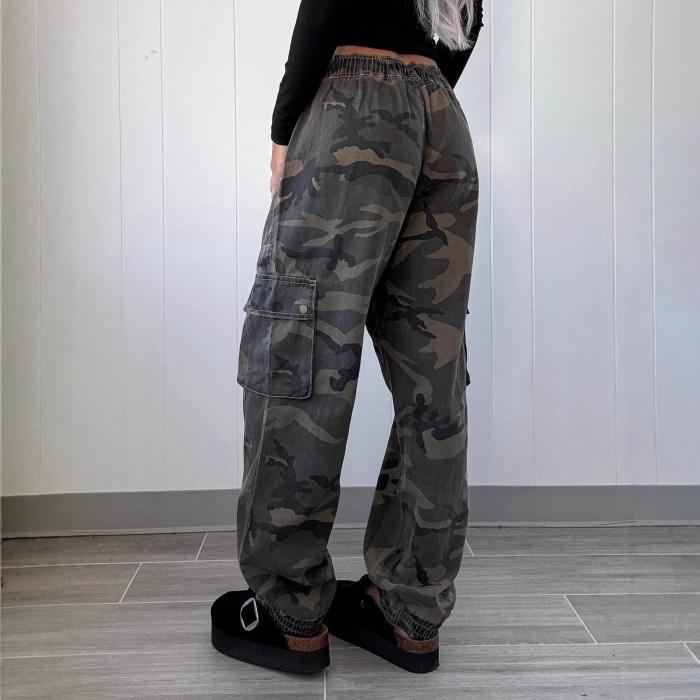 Retro loose camouflage workwear women's casual trousers  DLZMC51909