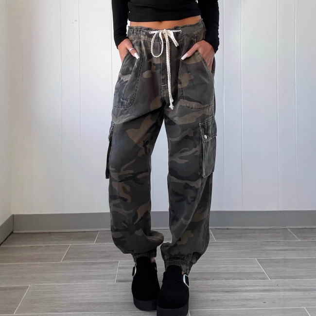 Retro loose camouflage workwear women's casual trousers  DLZMC51909