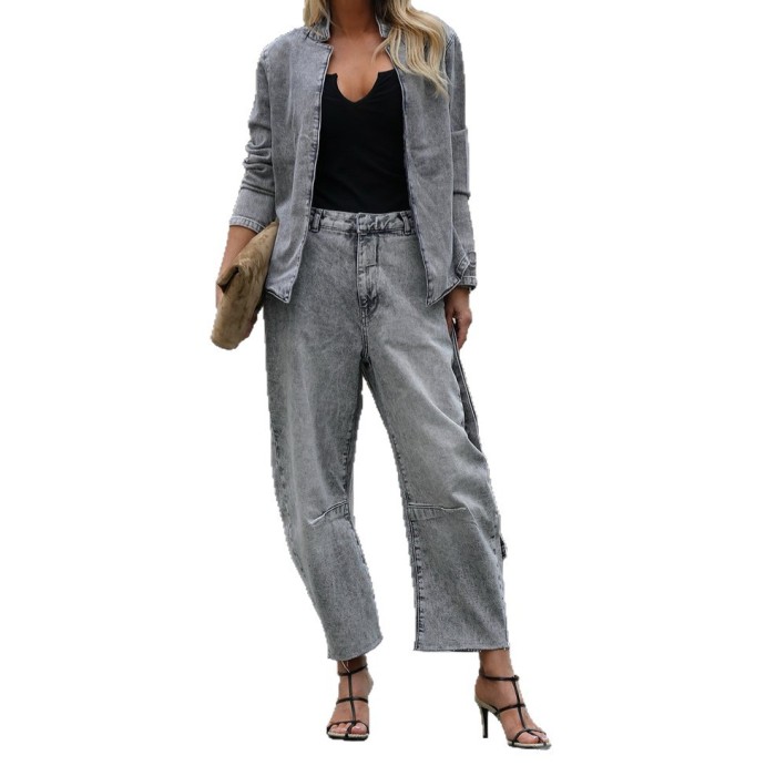 Fashionable casual slim-fit suit jacket + jeans two-piece set  DLZTZ51902