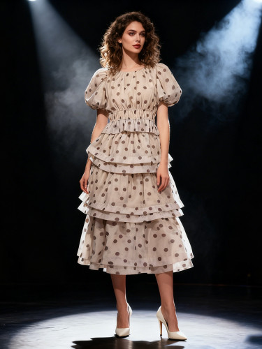 New season women's clothing: round-neck top and high-waisted full-length skirt set