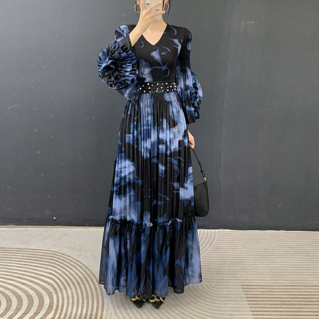 New pleated printed dress  DLZhq5205