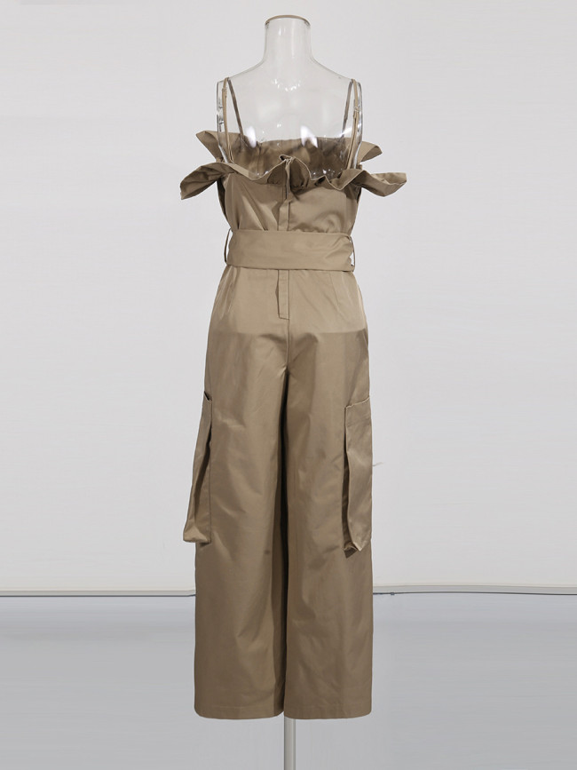 Sexy bandeau racerback khaki one-piece pants  DLZLT52104
