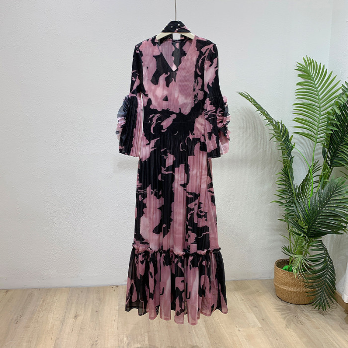 New pleated printed dress  DLZfs52011