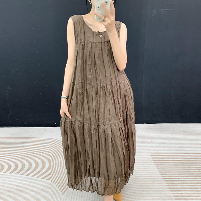 New round-neck elegant bandeau-style blouse dress DLZDD520