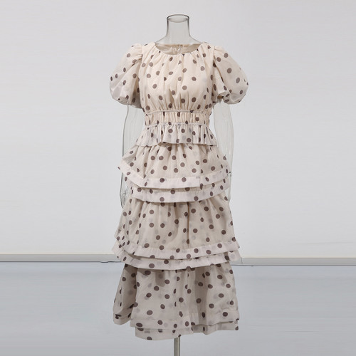 New season women's clothing: round-neck top and high-waisted full-length skirt set