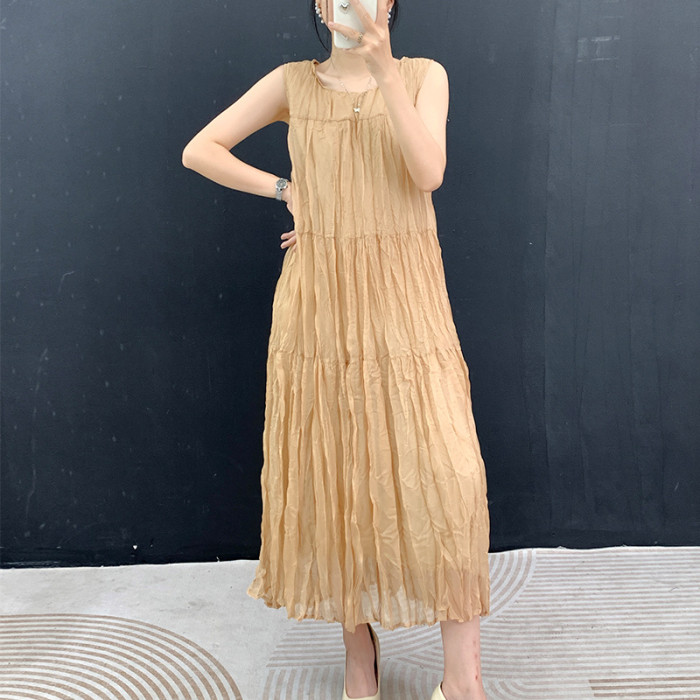 New round-neck elegant bandeau-style blouse dress DLZDD520
