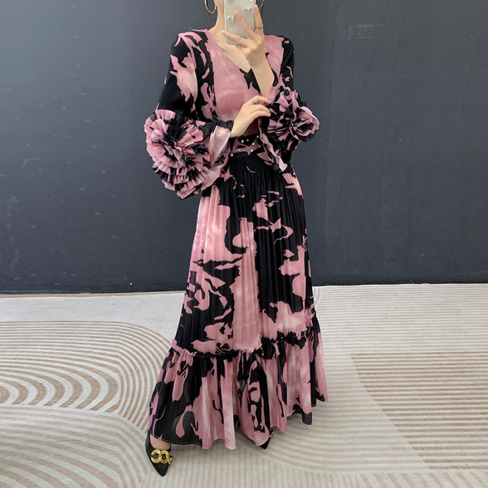New pleated printed dress  DLZfs52011