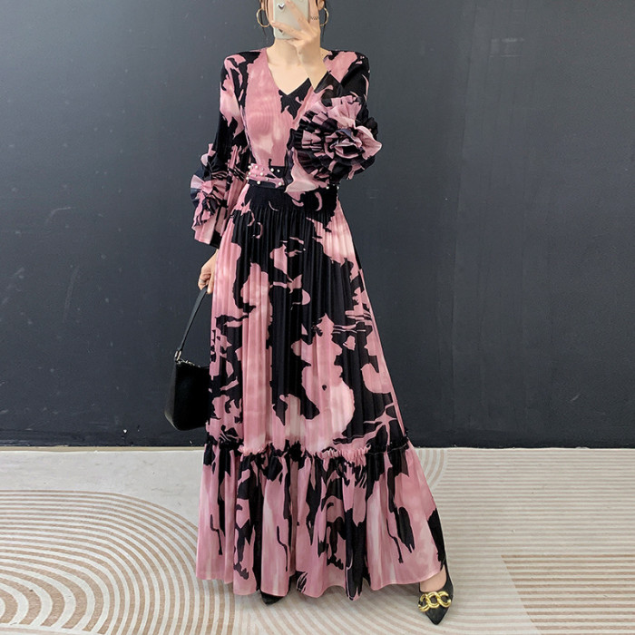 New pleated printed dress  DLZfs52011