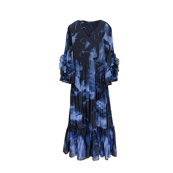 New pleated printed dress  DLZhq5205