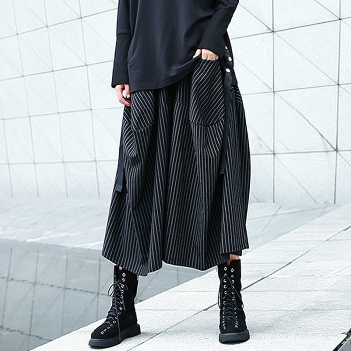 High Elastic Waist Black Striped Long Wide Leg Casual Pants New Trousers Women Fashion Tide Spring Autumn  DLZBQ265201