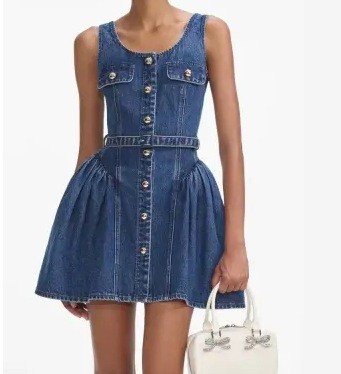 Spring Summer New Fashionable Sweet Cool Elegant Design Waist-Cinching Puffy Denim Vest Dress for Women  WQ2312105