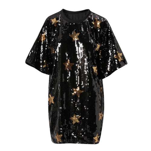 In stock. Heavy-duty sequin T-shirt for women. New summer style. Three-dimensional five-pointed star. Loose top.  WQ2241801