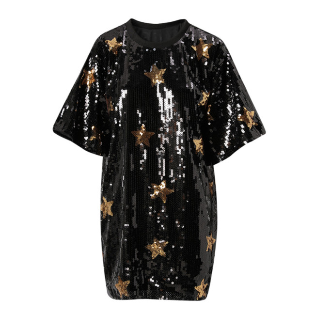In stock. Heavy-duty sequin T-shirt for women. New summer style. Three-dimensional five-pointed star. Loose top.  WQ2241801