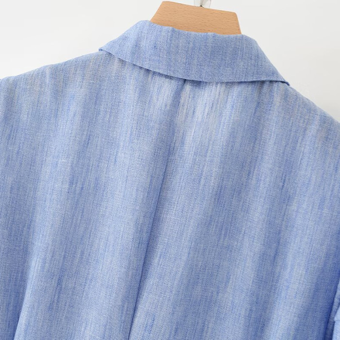 Light blue new style front-opening buttoned dress with belt  DLZqz265205