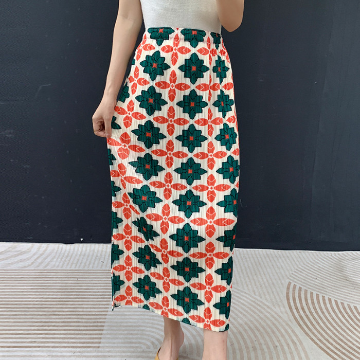 Ruffled new summer lightweight versatile slimming A-line high-waisted full-length skirt  DLZbsq006