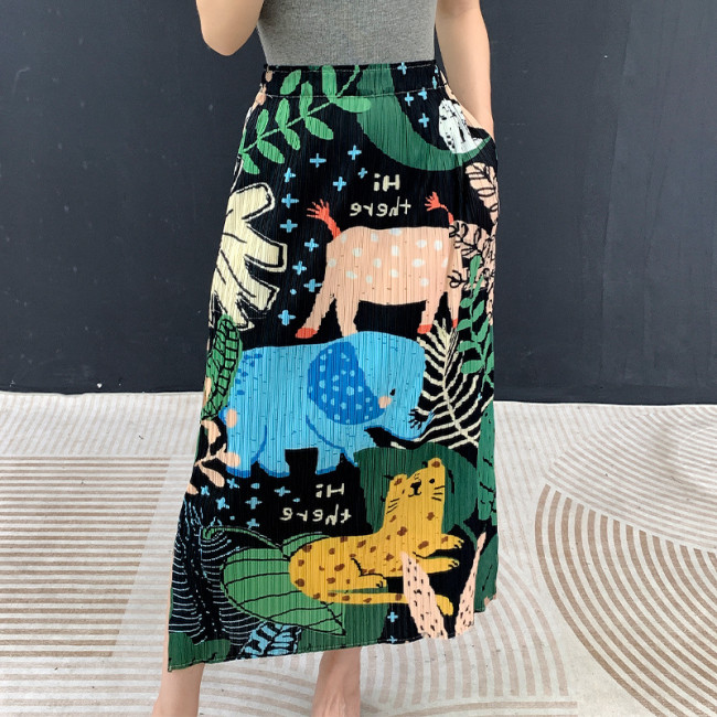 Ruffled new summer lightweight versatile slimming A-line high-waisted full-length skirt  DLZbsq006