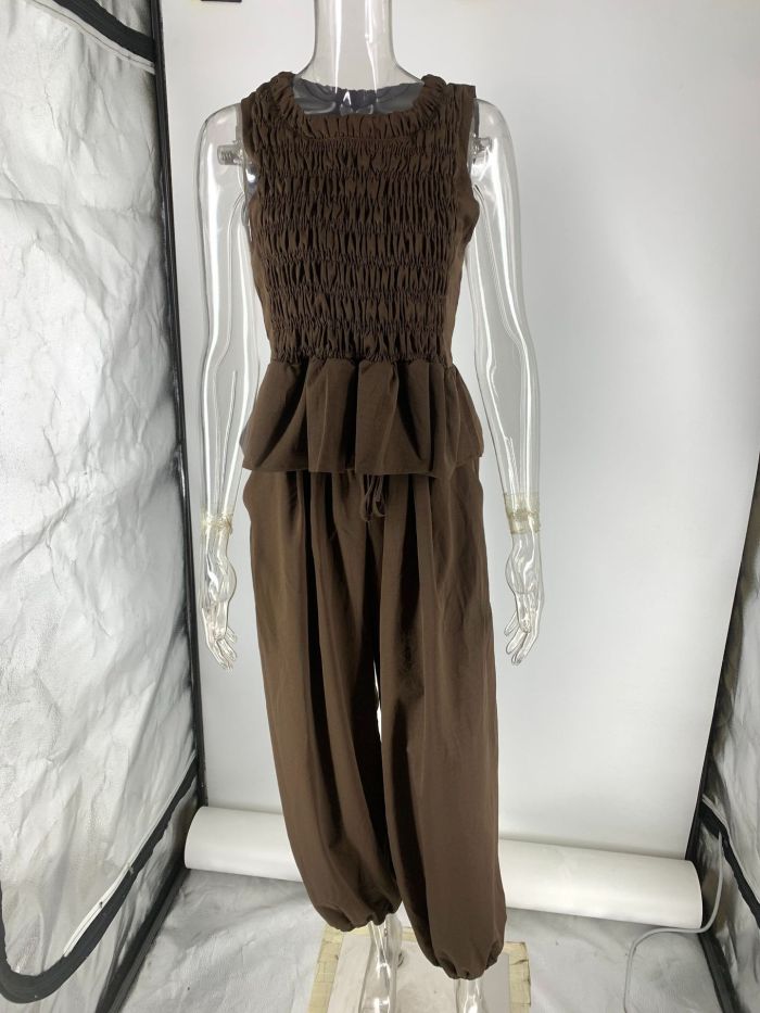 Ruffled sleeveless top + wide-leg pants - two-piece set  DLZtz1516