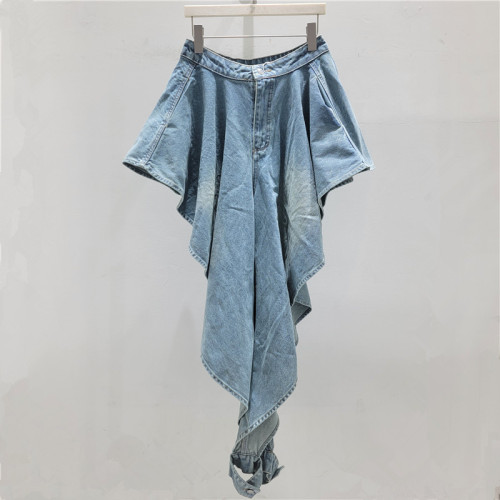 Irregular-shaped trendy, niche design, high-waisted, slimming, retro denim pants DLZnzk26005