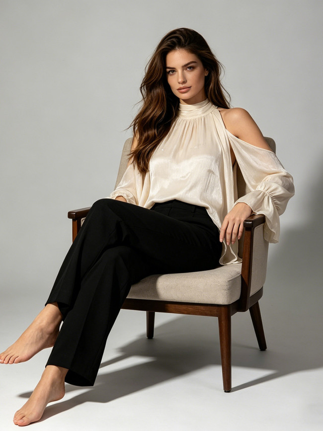 New high-necked button-down loose-fitting shirt  DLZwx52812