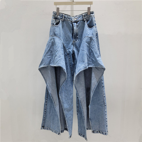 American-style retro deconstructed style frilled denim wide-leg pants DLZnzk52805