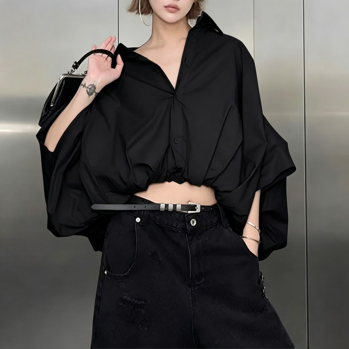 New design irregular collar, batwing sleeve loose shirt DLZ9860