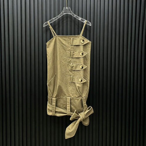New khaki-colored design-style button-secured lace-up slim-fitting and figure-hugging halter dress  DLZhs17204