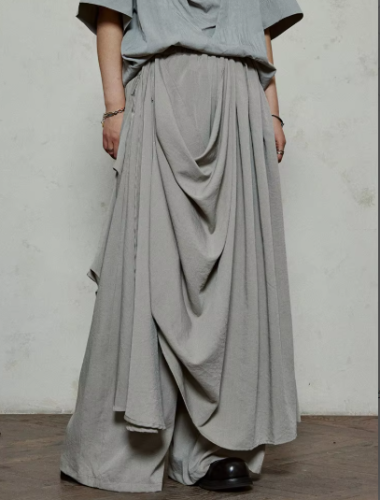  High Waist Irregular Pleated Spliced Long Wide Leg Pants New Trousers Women Fashion Spring Autumn 1DJ1181