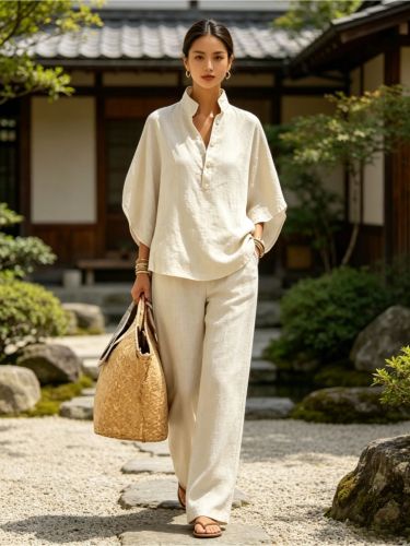  Women's stand-collar buttoned blouse + trousers  Two-piece set  DLZtz26530