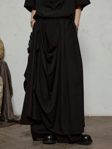  High Waist Irregular Pleated Spliced Long Wide Leg Pants New Trousers Women Fashion Spring Autumn 1DJ1181