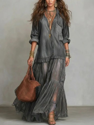 New long dress with casual pocket and skirt style  DLZ266020