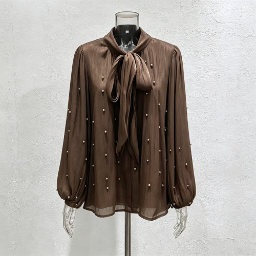New style bow-tie fringed cape sleeve sequined blouse  DLZsy1740