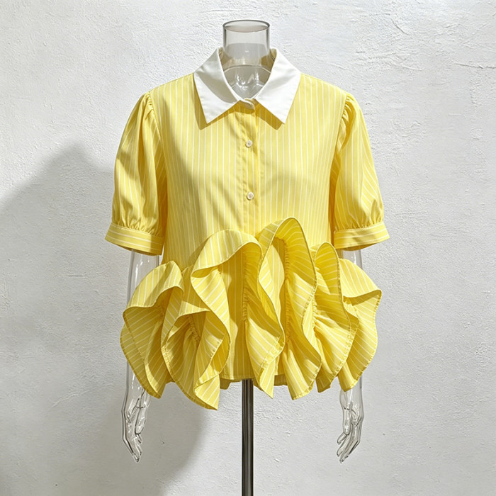New single-button three-dimensional ruffled short blouse  DLZcs060