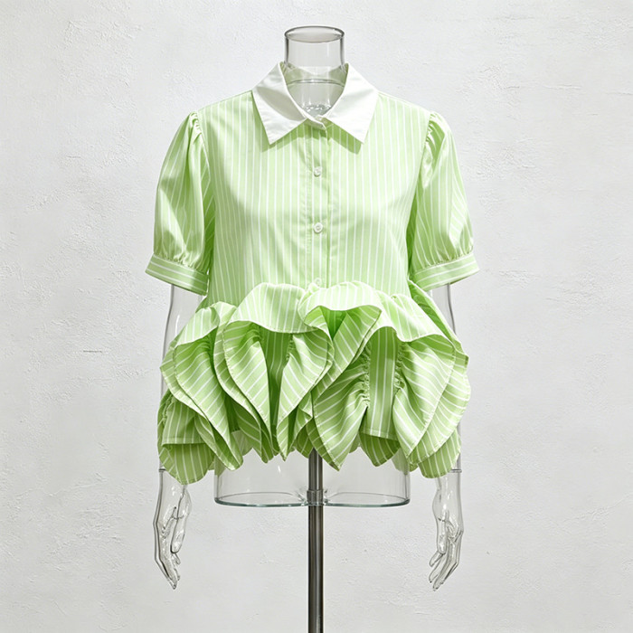 New single-button three-dimensional ruffled short blouse  DLZcs060