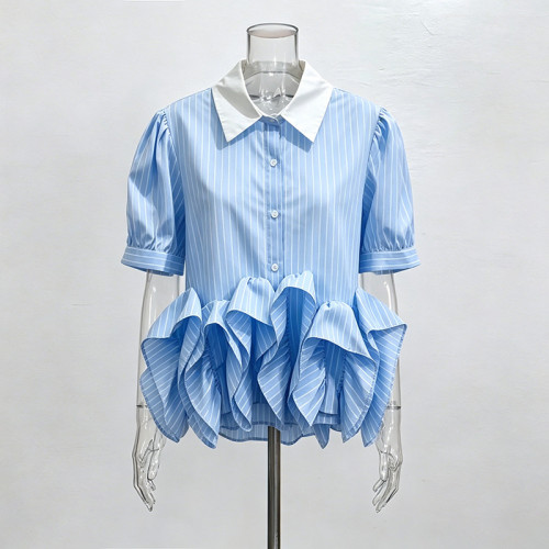 New single-button three-dimensional ruffled short blouse  DLZcs060