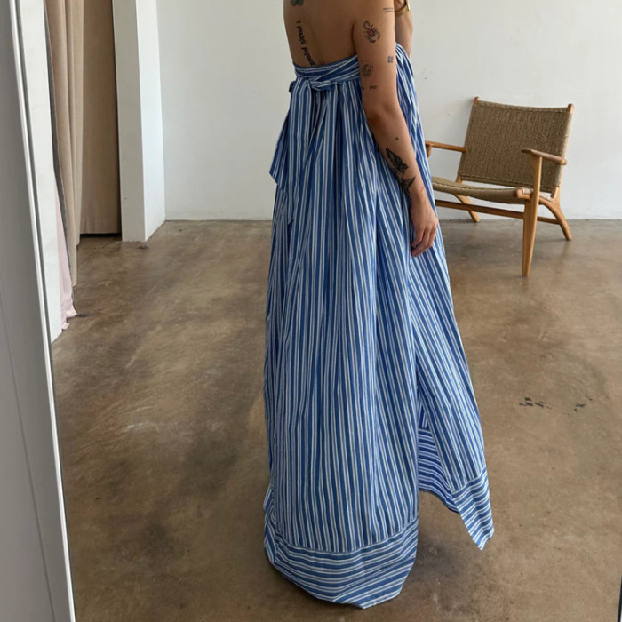 Striped plunging dress  DLZgx0605