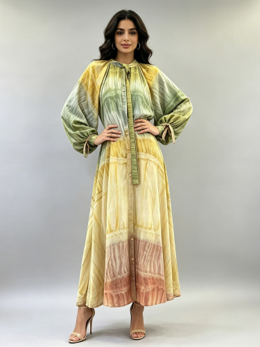 New style elegant lantern-sleeve single-button collar tie dress DLZqz20260
