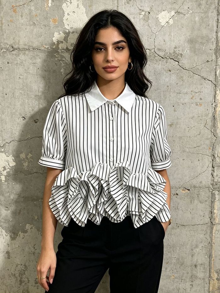 New single-button three-dimensional ruffled short blouse  DLZcs060