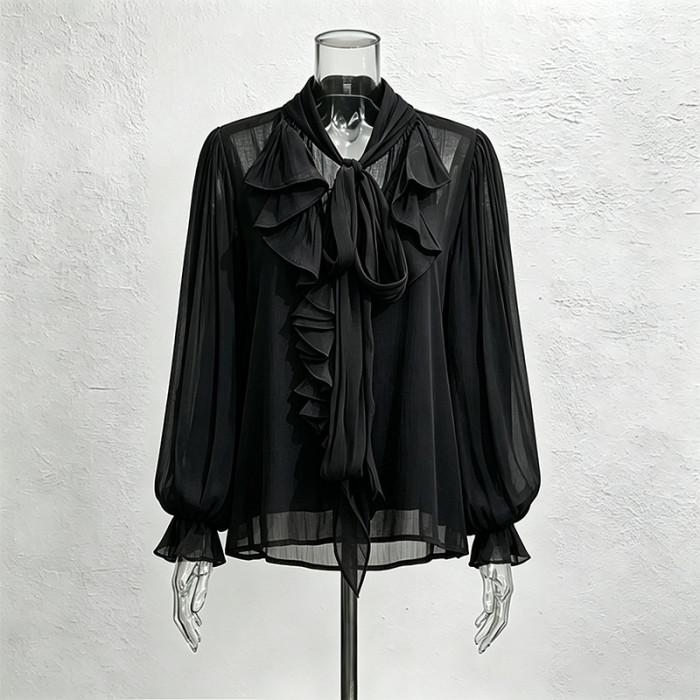New double-layer ruffled collar lantern sleeve straight-fit loose top  DLZyy52