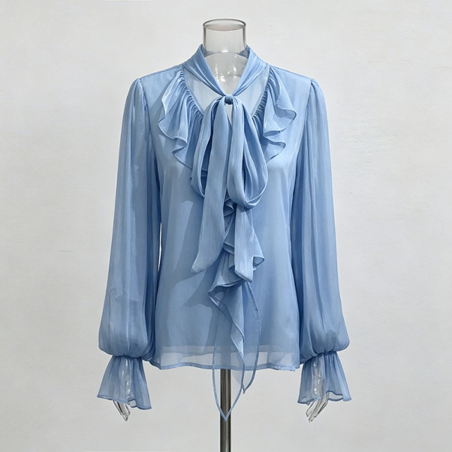 New double-layer ruffled collar lantern sleeve straight-fit loose top  DLZyy52