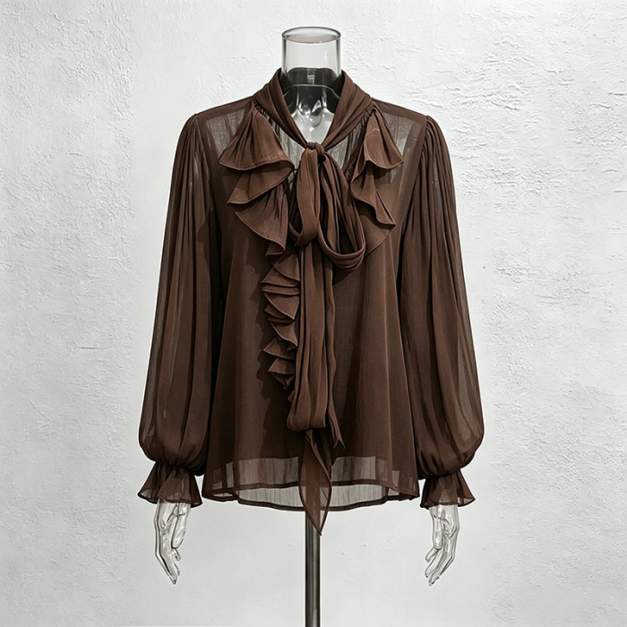 New double-layer ruffled collar lantern sleeve straight-fit loose top  DLZyy52