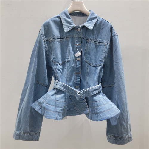 Strap-wrapped waist-hugging denim jacket  DLZwt9005
