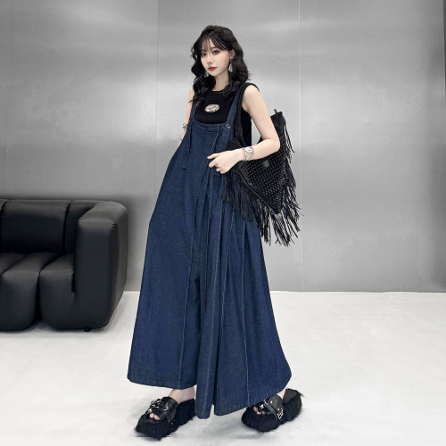 High Waist Blue Denim Pleated Big Size Long Overalls Pants New Trousers Women Fashion Tide Spring Autumn  DLZltk060505