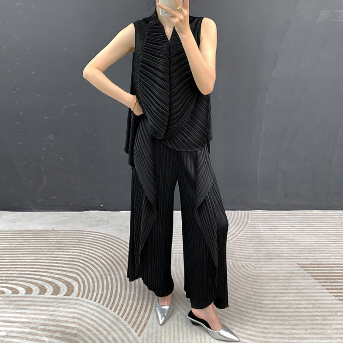 Ruffled cardigan + wide-leg pants set  DLZtz14250