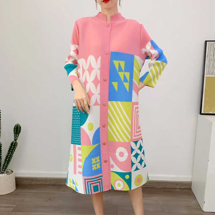Big-size button-down printed blouse dress is fashionable and stylish. DLZwtq193