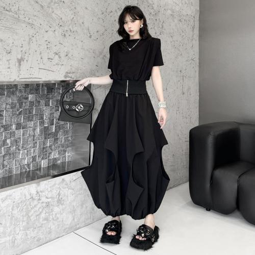 High Elastic Waist Black Hollow Out Shaped Bud A-line Half-body Skirt Women Fashion Tide New Spring Autumn DLZbsq6501
