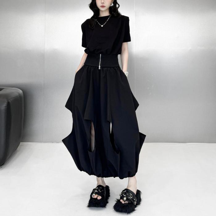 High Elastic Waist Black Hollow Out Shaped Bud A-line Half-body Skirt Women Fashion Tide New Spring Autumn DLZbsq6501