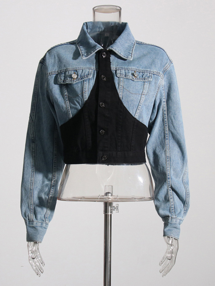 New trendy fitted short-sleeved patchwork versatile jacket DLZnz26905